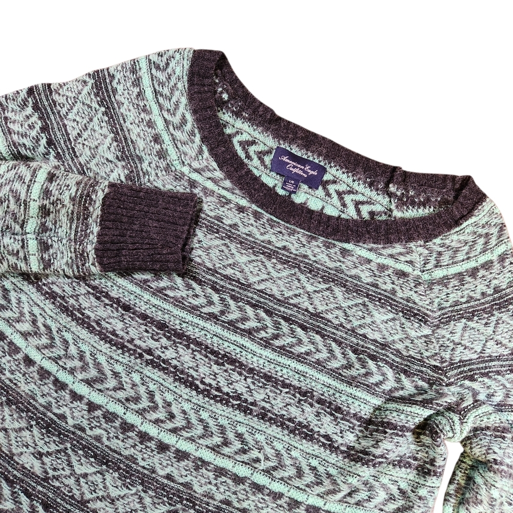 American Eagle Outfitters Mint and Brown Patterned Sweater